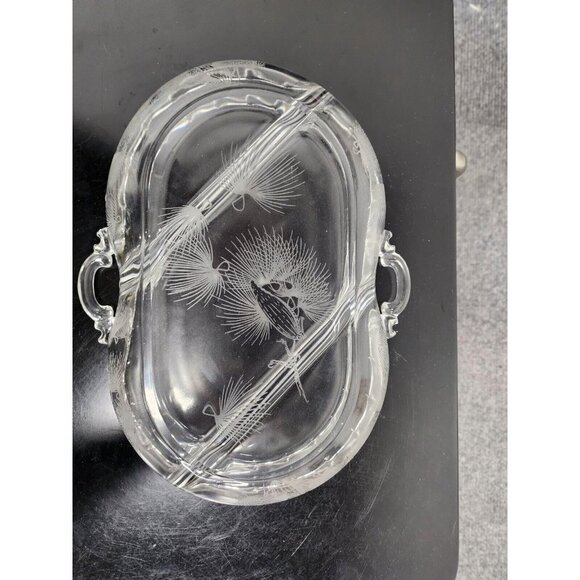Vintage Fostoria Etched Crystal Three Part Relish Tray Appetizer Dish W/ Handles - Picture 5 of 10